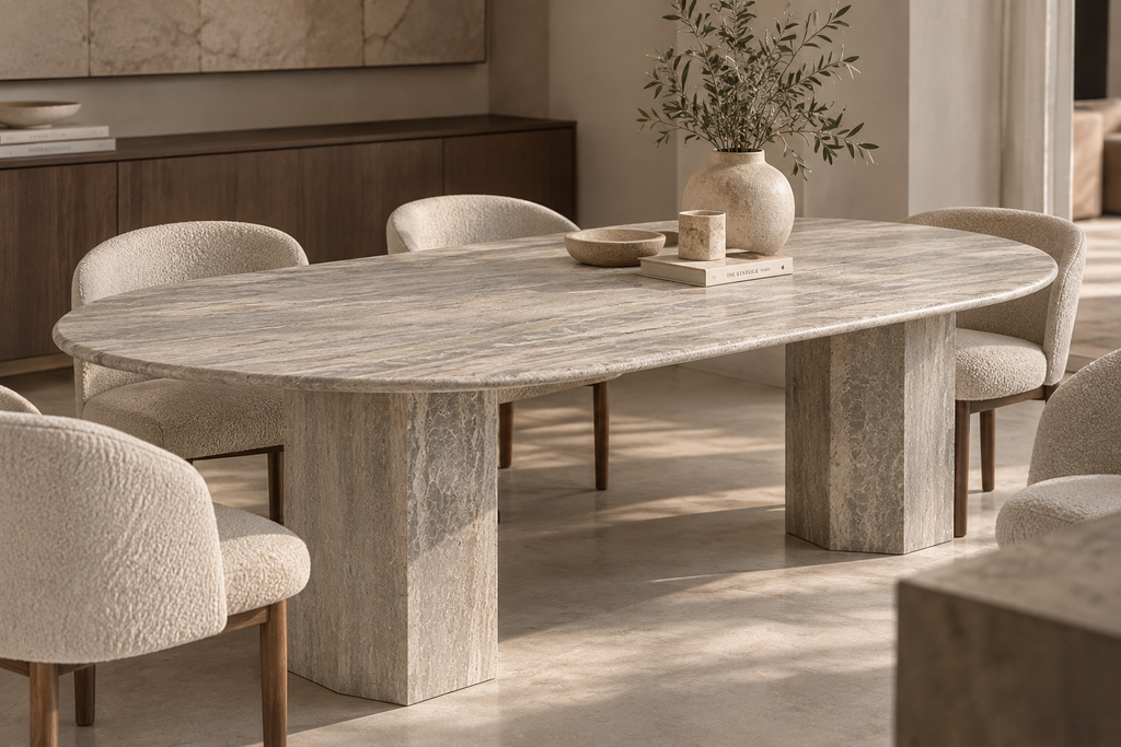 Silver – Ovale Travertin Eettafel