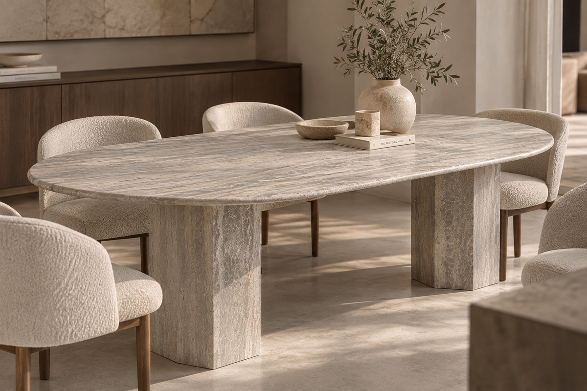 Silver – Ovale Travertin Eettafel