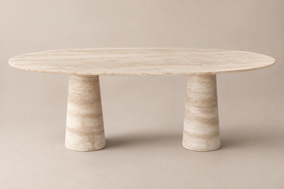 Elara – Ovale Travertine Eettafel