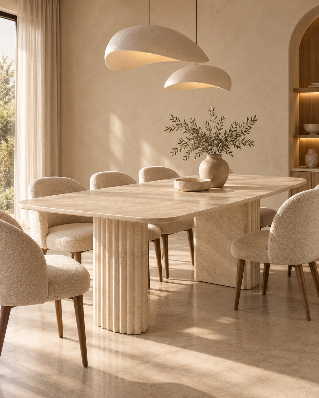 Livia - Rechthoekige Travertin Eettafel