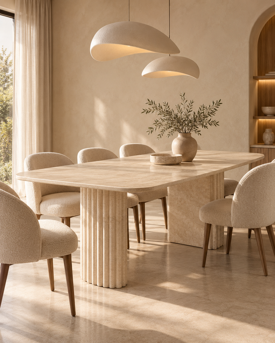 Livia - Rechthoekige Travertin Eettafel