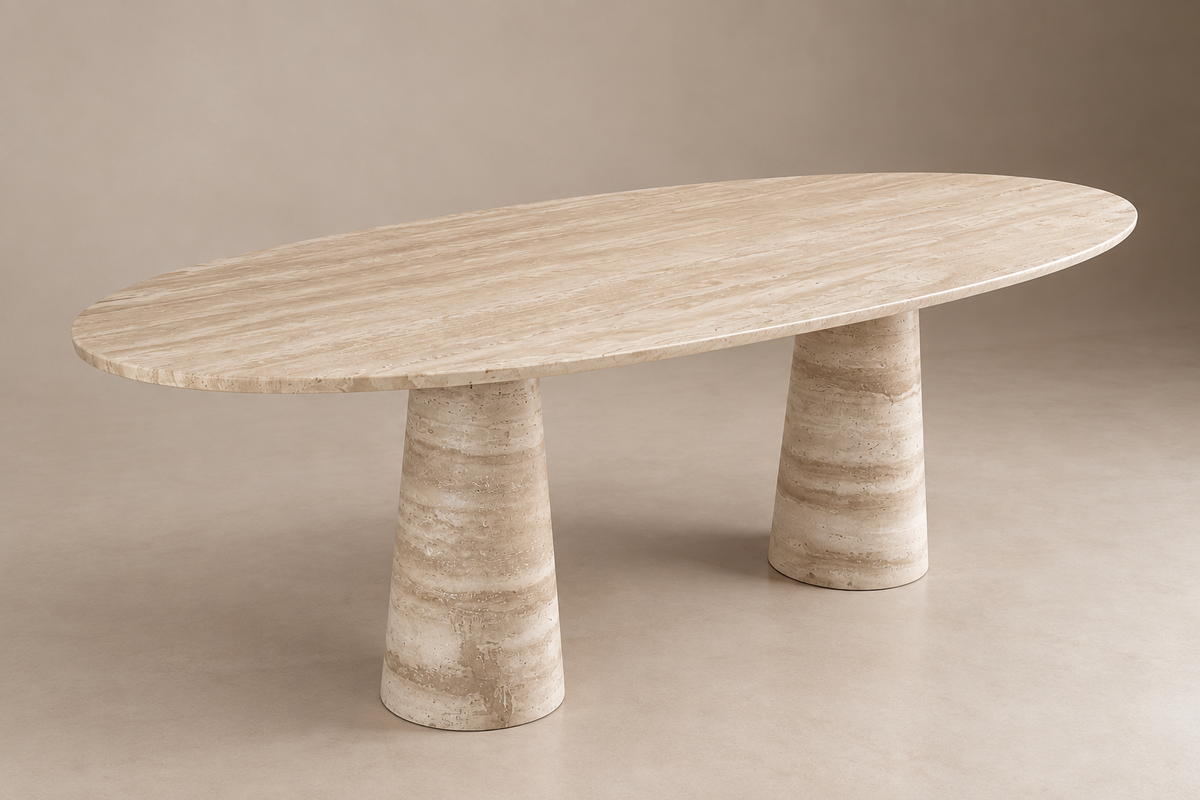 Elara – Ovale Travertine Eettafel