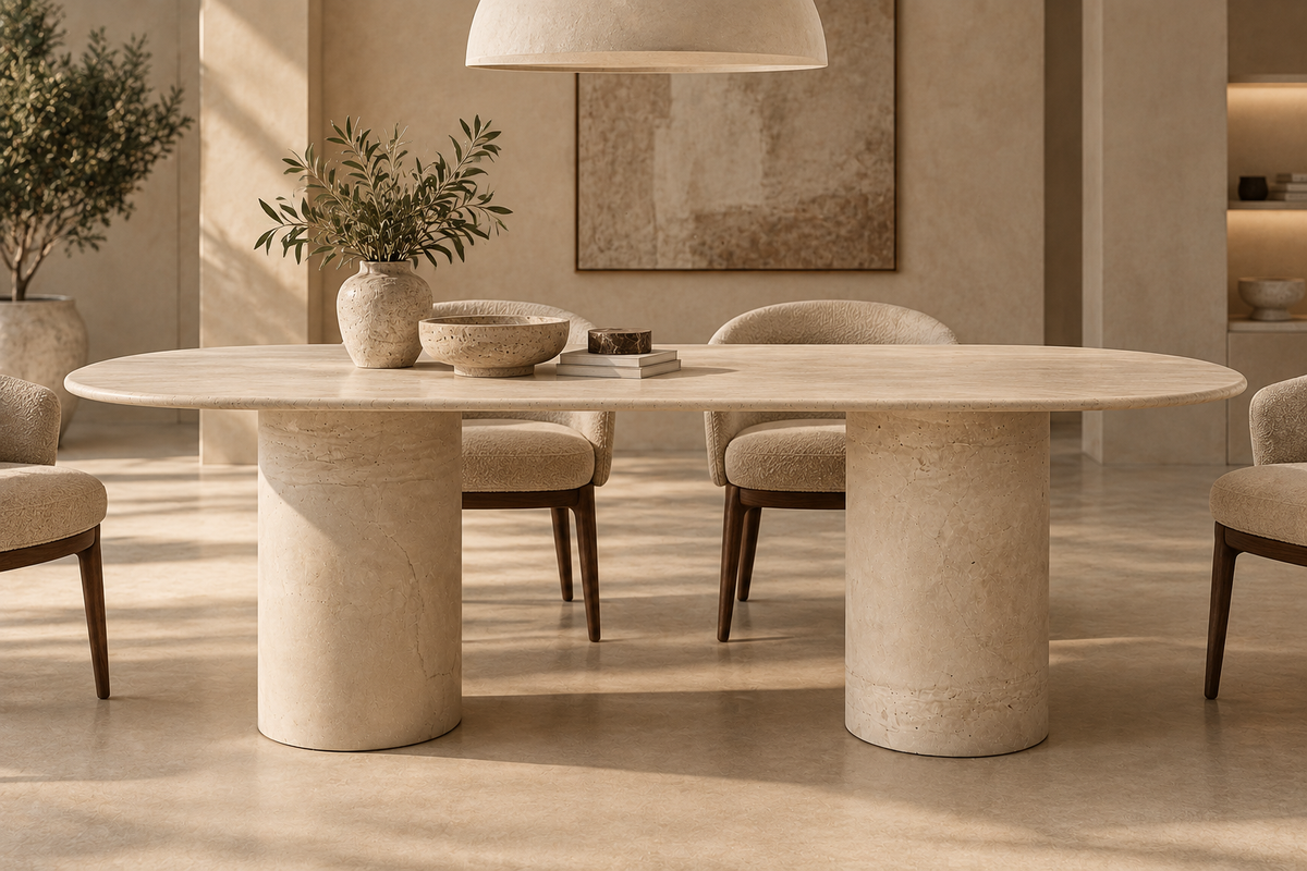 Élan – Ovale Travertin Eettafel