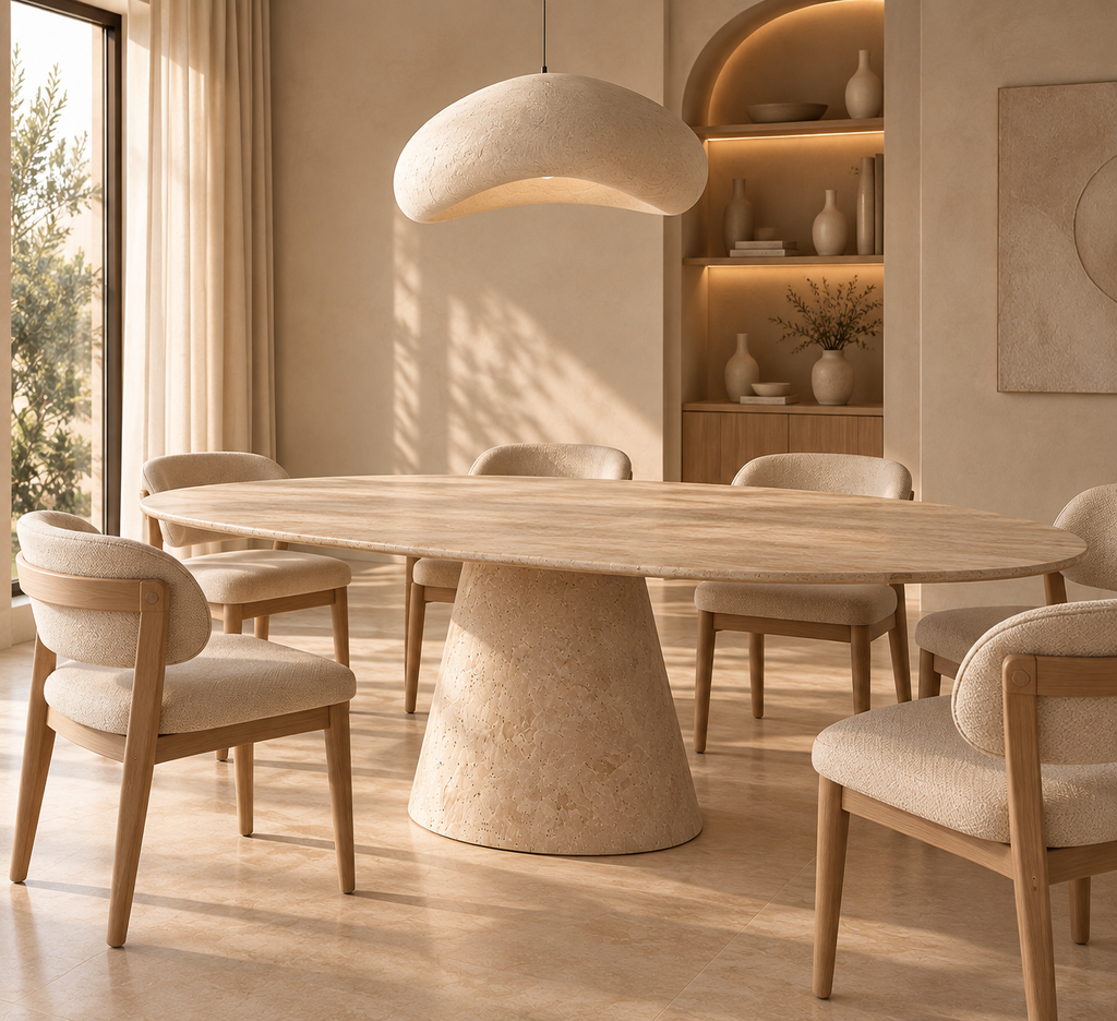 Mira - Ovale Travertine Eettafel